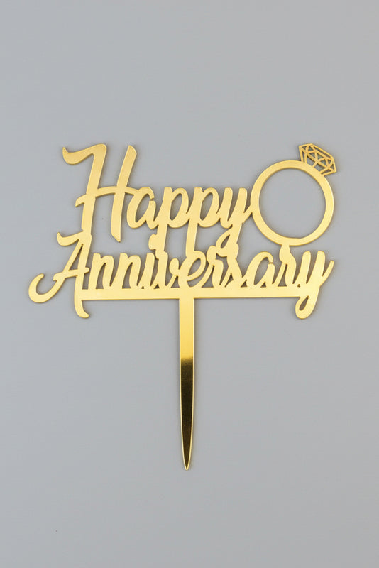 Happy Anniversary" Diamond Ring Gold Cake Topper
