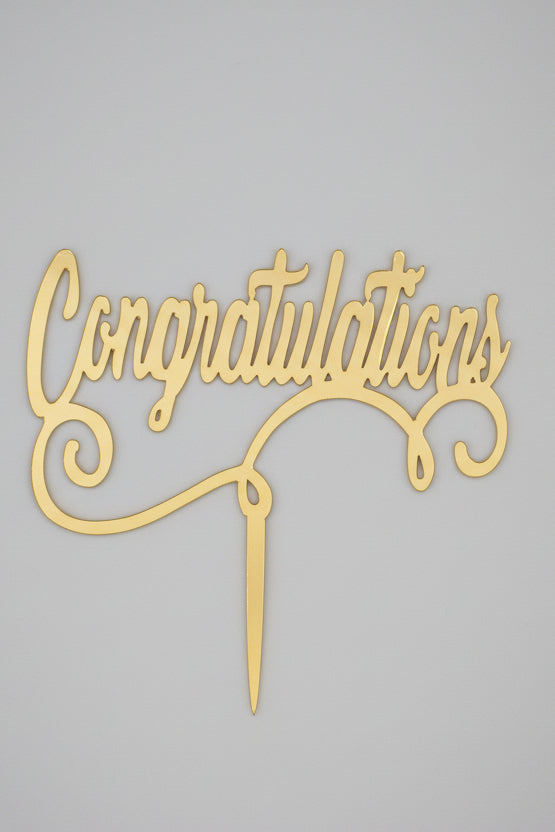 Congratulations" Elegant Script Gold Mirror Cake Topper