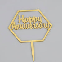 Geometric Hexagon "Happy Anniversary" Gold Cake Topper
