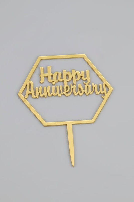 Geometric Hexagon "Happy Anniversary" Gold Cake Topper