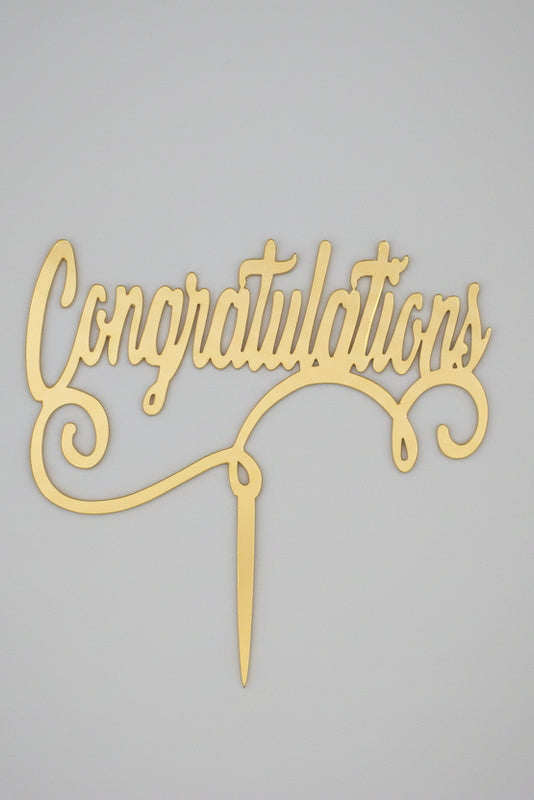 Congratulations" Elegant Script Gold Mirror Cake Topper