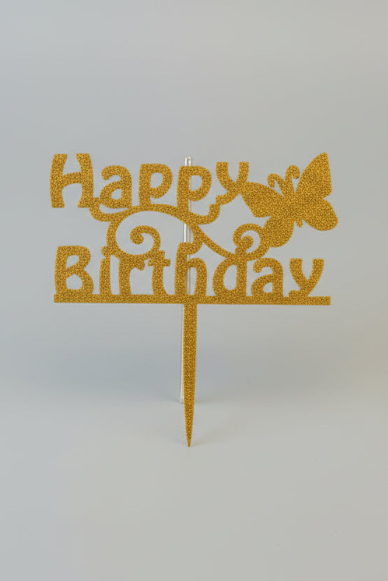 Elegant Script "Happy Birthday" Gold Mirror Cake Topper