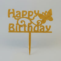 Elegant Script "Happy Birthday" Gold Mirror Cake Topper