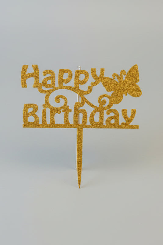 Elegant Script "Happy Birthday" Gold Mirror Cake Topper