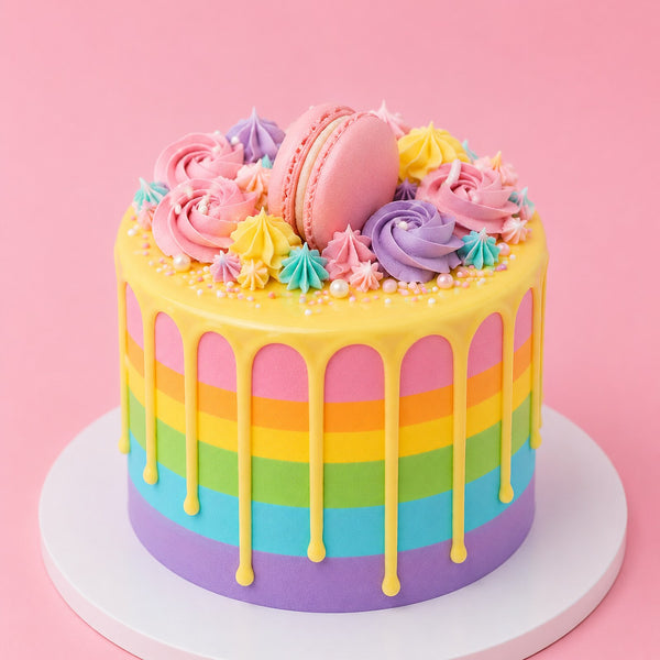 Yellow Drip Rainbow Stripe Cake