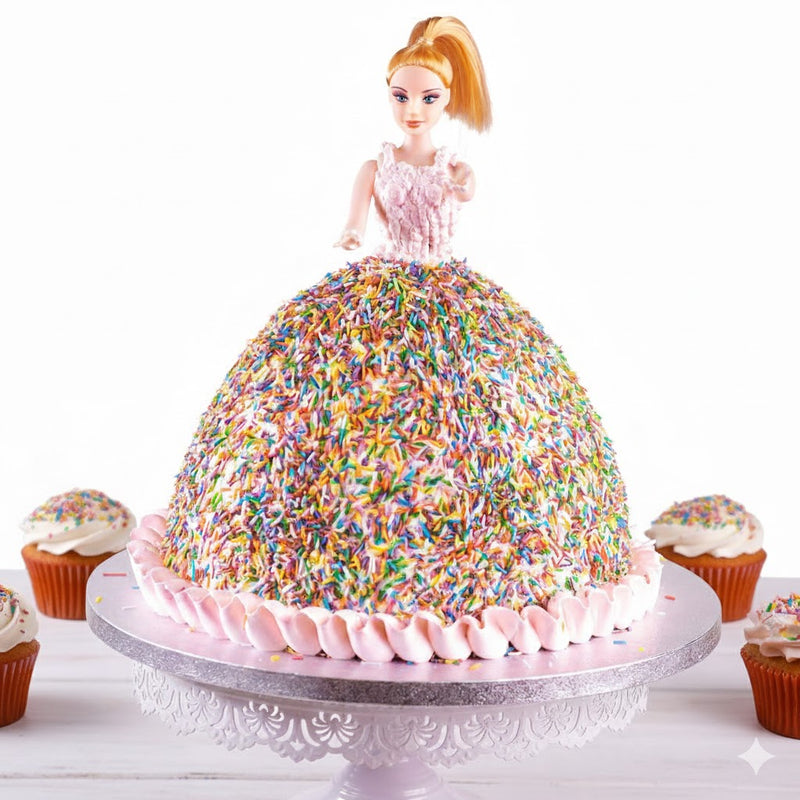 Multi Sprinkler Barbie Doll Cake
